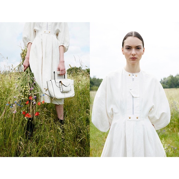 CÉLINE OFF WHITE LINEN DRESS WITH PUFF SLEEVES SIZE 42 BY PHOEBE PHILO - Picture 15 of 16